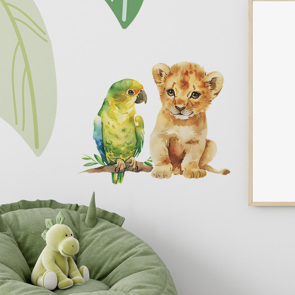 Cartoon Watercolor Little Lion Parrot Bedroom Living Room Wall Beautify Decorative Wall Stickers