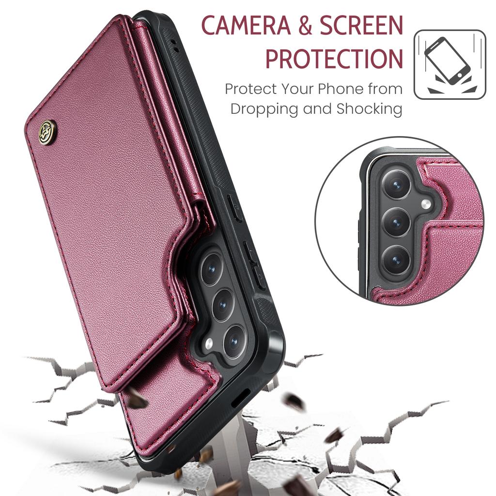 For Samsung Galaxy S26+ Case with RFID Blocking 5 Card Slots CASEME C22 Leather Back Cover