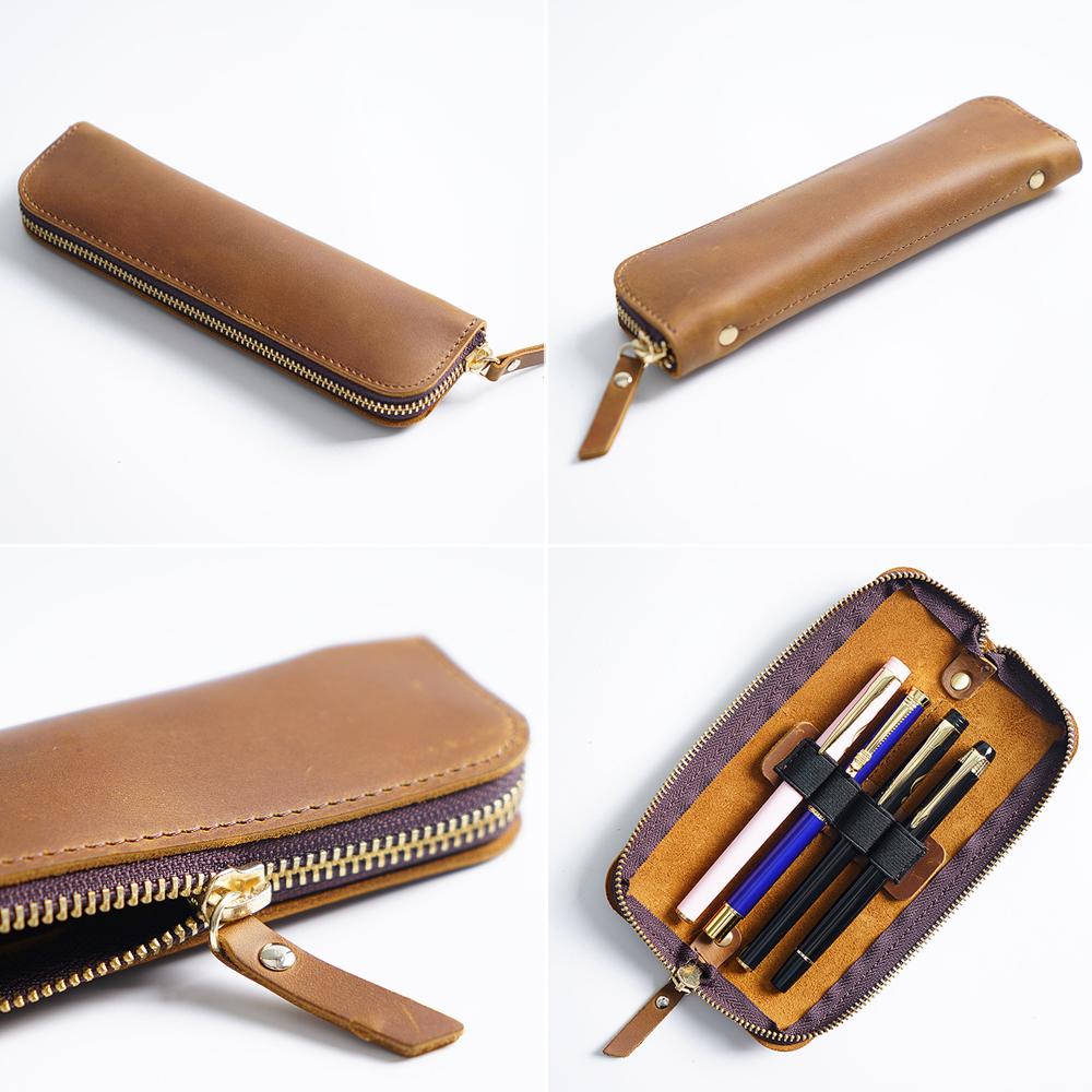 Husă pentru stilou din piele naturală Geantă pentru stilou minimalistă, natură, piele de vacă, papetărie, rechizite de birou, cadou