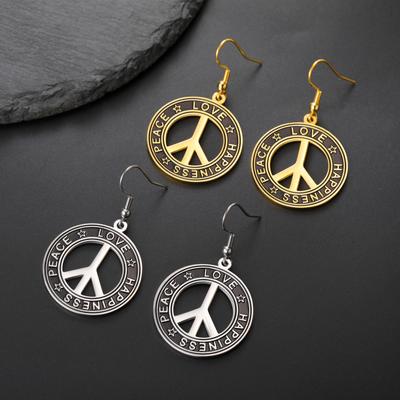 My Shape Peace Sign Drop Earrings Stainless Steel Peace Love Dangle Earrings Vintage Gold Plated Jewelry for Women Gifts