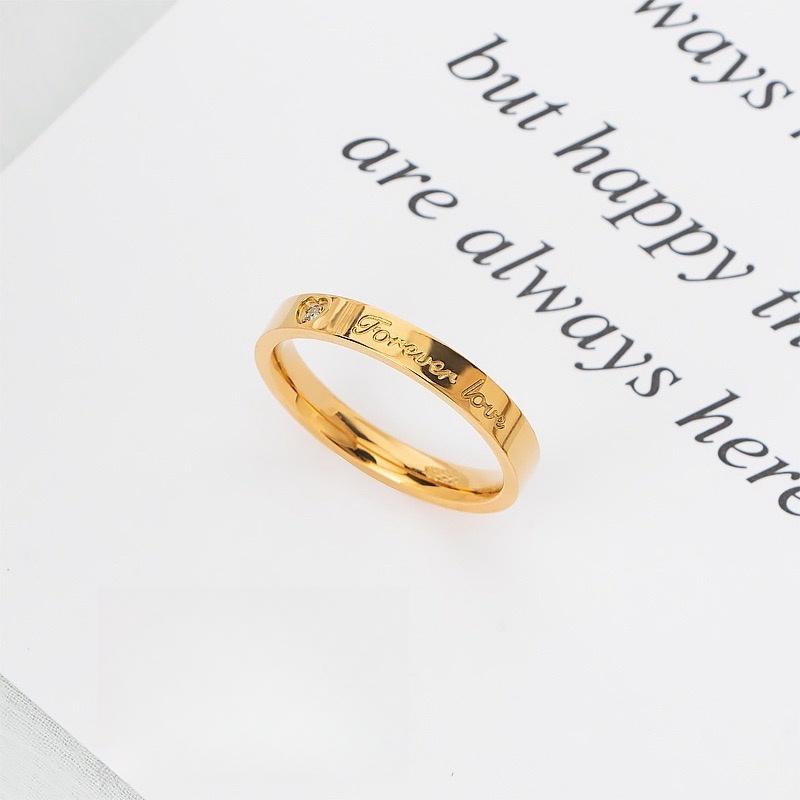 Stainless Steel Gold/ CopperColor Forever Love Zirconia Finger Ring for Women Size 5-10# Wedding Band Engagement Jewelry Gifts