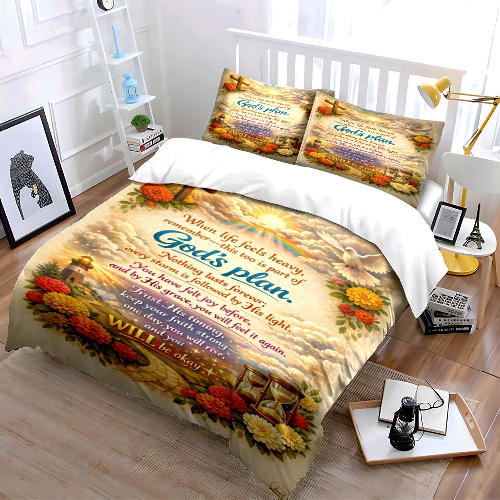 Christian God's Plan Bedding Set with Flowers Bedding set (1 duvet cover, 2 pillowcases, duvet not included)