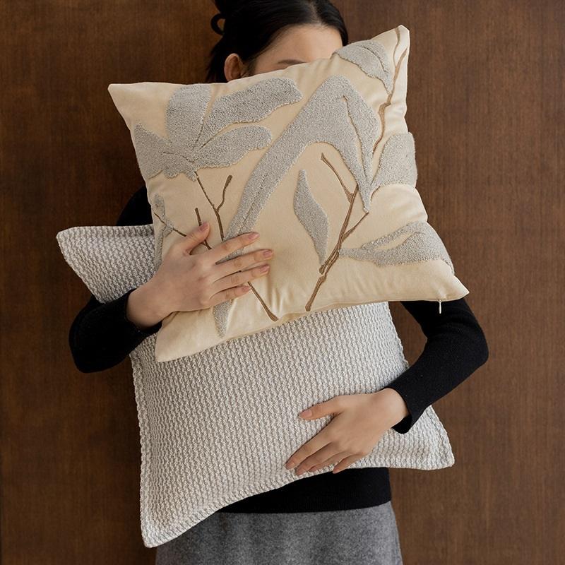 Chinese Bamboo Leaf Embroidered Pillow Cover Modern Luxury Sofa Cushion Cover Bedside Soft Pillowcase Decorative Pillowcase
