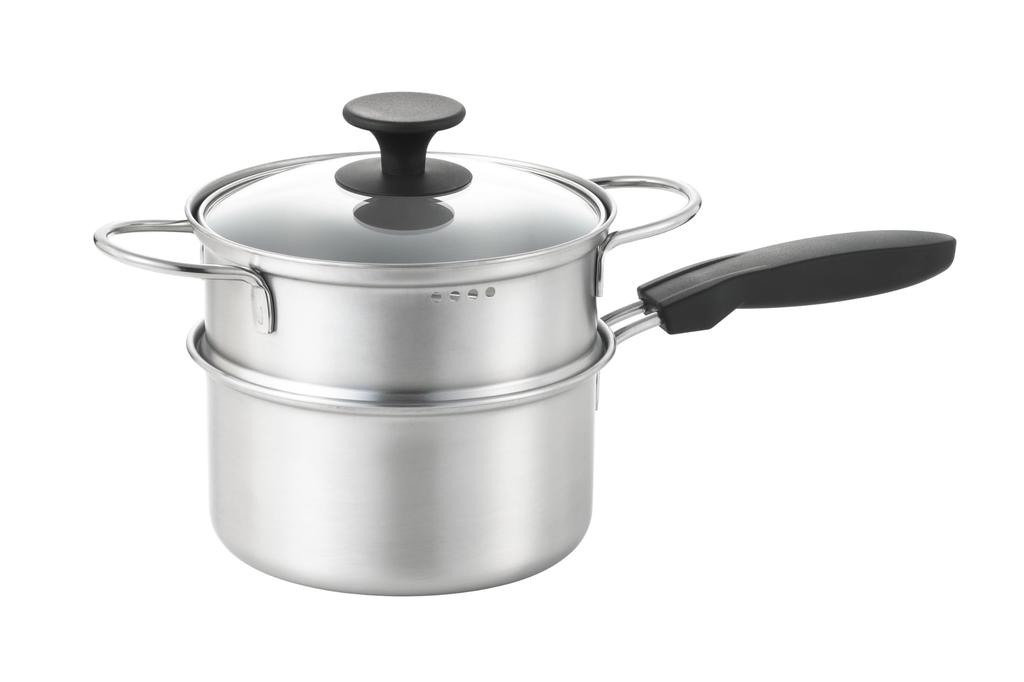 Maruyama Latte Two-Tier Steamer, 16cm, 1.8L, with Glass Lid, LA-16M, IH and Gas Stove Compatible, Steamer, Single Handle, Stainless Steel, Made In