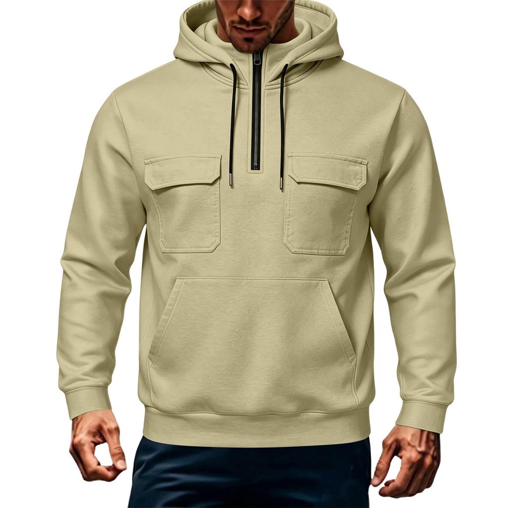 Men's Zip Up Hoodie Color Long Sleeve with Pocket Casual