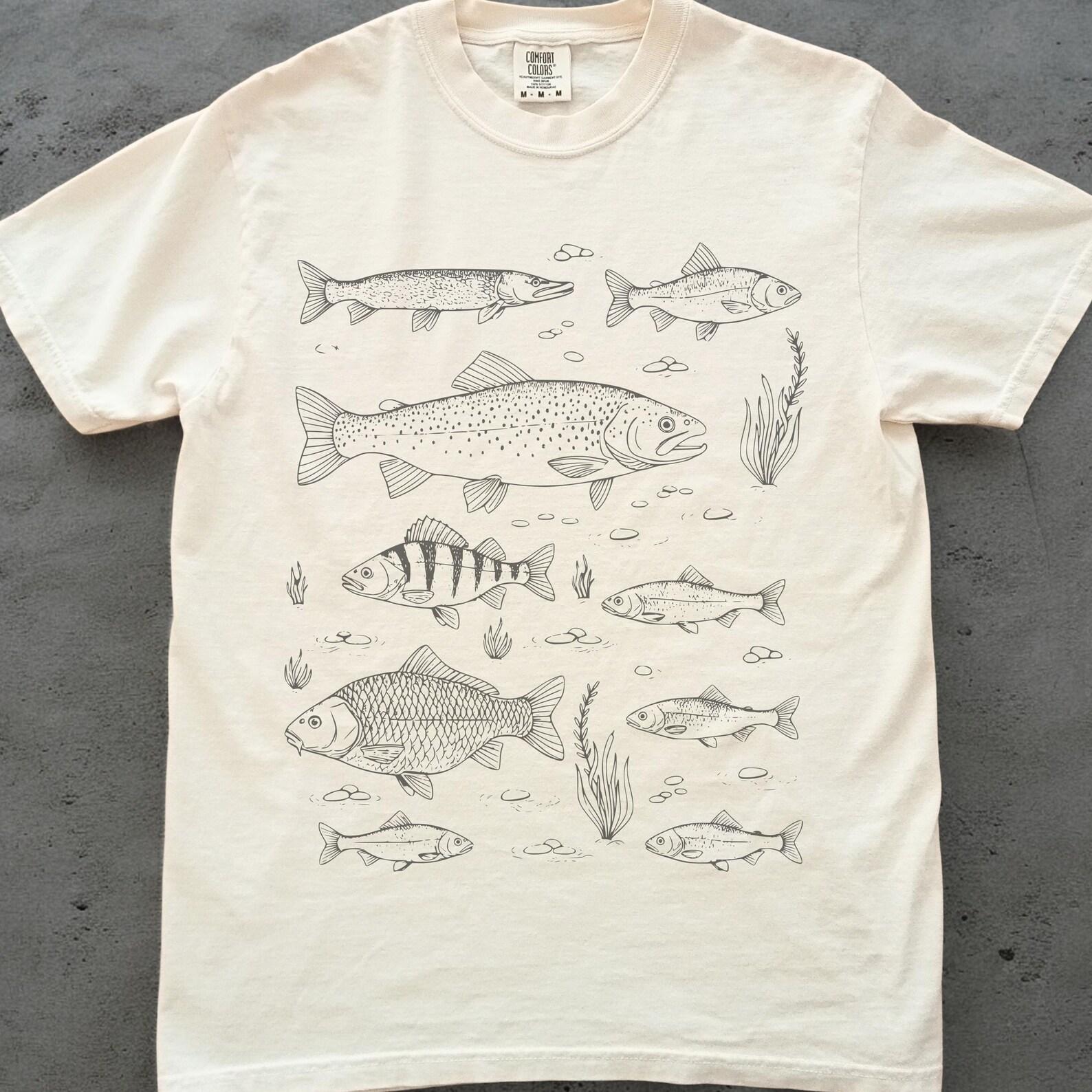 Fish Shirt, Freshwater Fish T shirt, Vintage Fishing Graphic Tee, Comfort Colors Fisherman Gift, Nature Lover Lake Fish Shirt 2XL