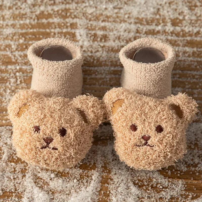 Cartoon Bear Baby Socks Girls Boys Newborn Anti Slip Soft Warm Winter Autumn Toddler Indoor Floor Thick Socken Infant Stockings