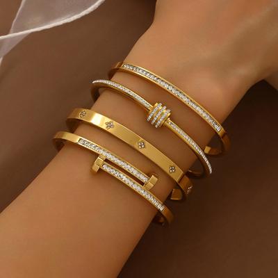 Rose Gold 18K Titanium Steel Women's Stainless Steel Bracelet with Nail Buckle - Non-Fading Jewelry