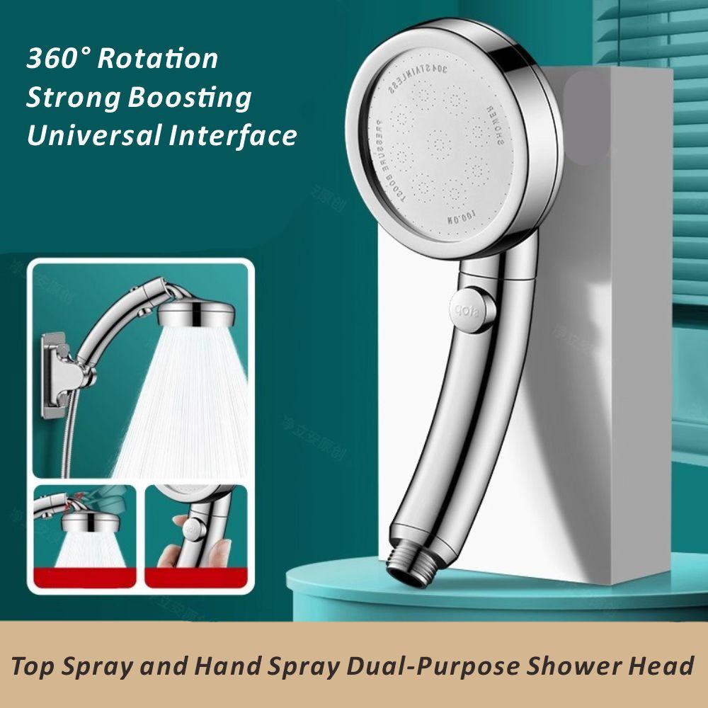 New Big Panel High Pressure Large Flow Shower Head With Stop Water Button Silver Massage Spray Nozzle Rainfall Bathroom Shower