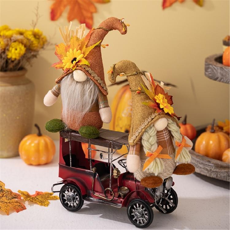 Stylish Thanksgiving Theme Standing Doll Unique Fall Season Bendable Hat Gnome Figure Table Ornament for Thanksgiving