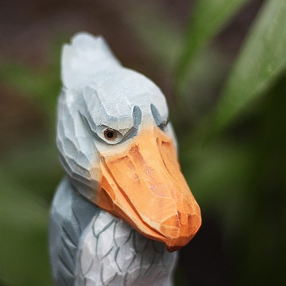 (hej!e) Shoebill Figurine, Wooden Carving, Wooden Object, Scandinavian Decor, Interior Decor, Doll, Handmade, Basswood (Gray)