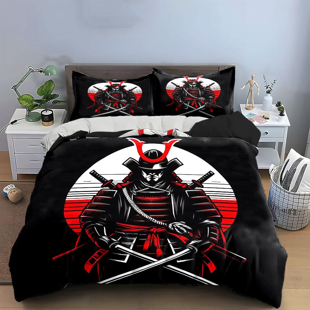 Samurai Art Decor Three-Piece Set Bedding Set with 1 Duvet Cover 2 Pillowcases Single Double King Queen, Gift