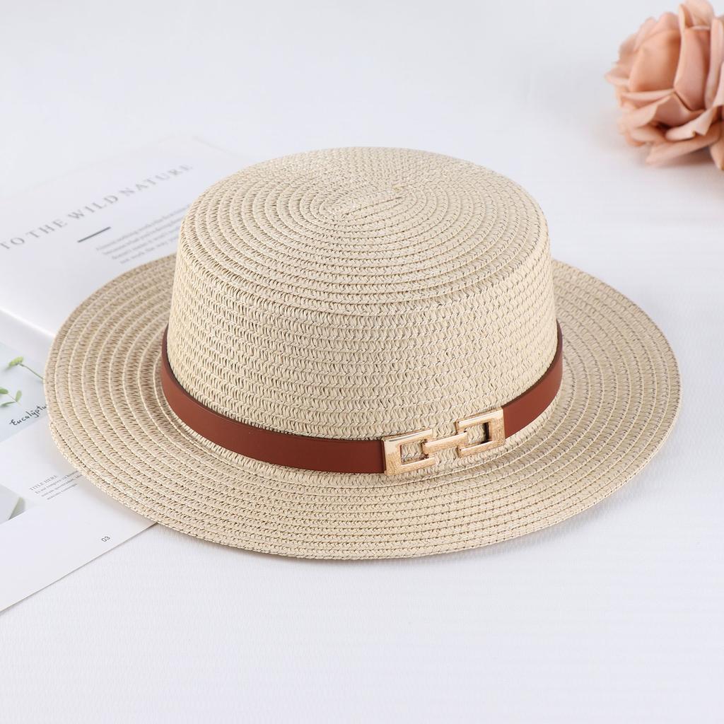 Summer women's vacation seaside cool hat rhinestone letter belt personalized British style retro flat top sun hat