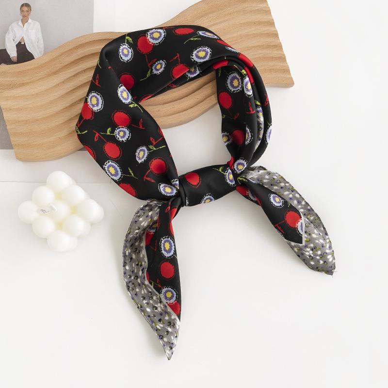 Geometric Flower Small Square Scarf For Women, Fresh And Sweet Professional Attire, Fashionable Color Matching Simulated Silk Scarf, Headscarf