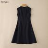 ZANZEA Women Summer V-Neck Solid Color Casual Sleeveless Dress
