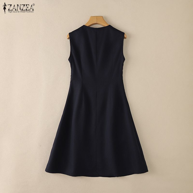 ZANZEA Women Summer V-Neck Solid Color Casual Sleeveless Dress