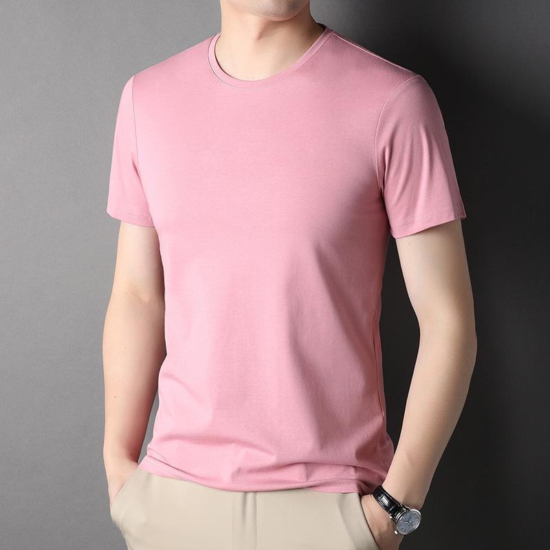 Solid Color Mulberry Silk Short-sleeved T-shirt Men's Round Neck Mercerized Cotton Half-sleeved Men's Thin Trendy T-shirt