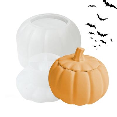 Moule Pot de Rangement Citrouille 3D Halloween Citrouille Moule Résine Avec Couvercle Citrouille Silicone Béton Moules DIY Boîte de Rangement Bijoux