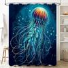 Modern Shower Curtain Jellyfish Design Blue Green White Colors Waterproof Fabric Print Large Size Decorative Bathing Room Decora