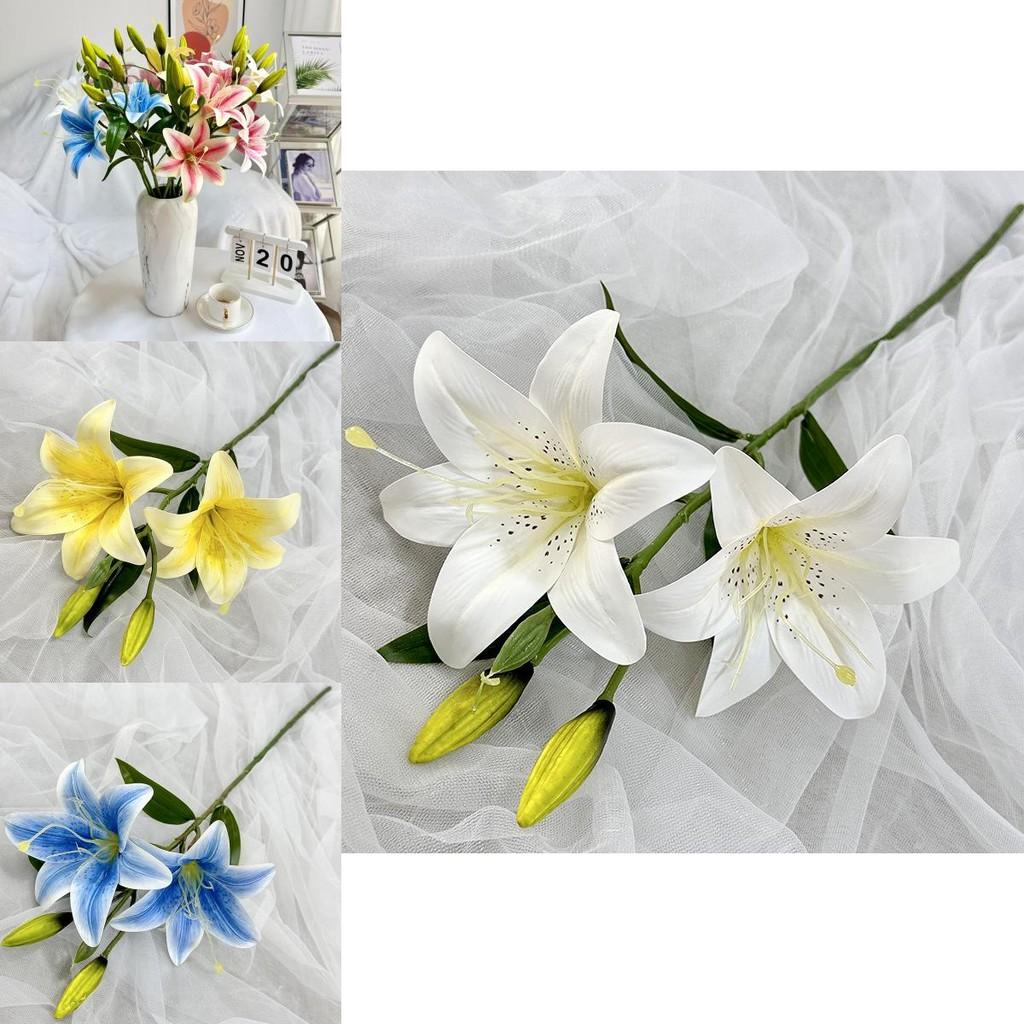Faux Lily 2head Decorative Display With Light Luxury Finish For Photography And Home Styling