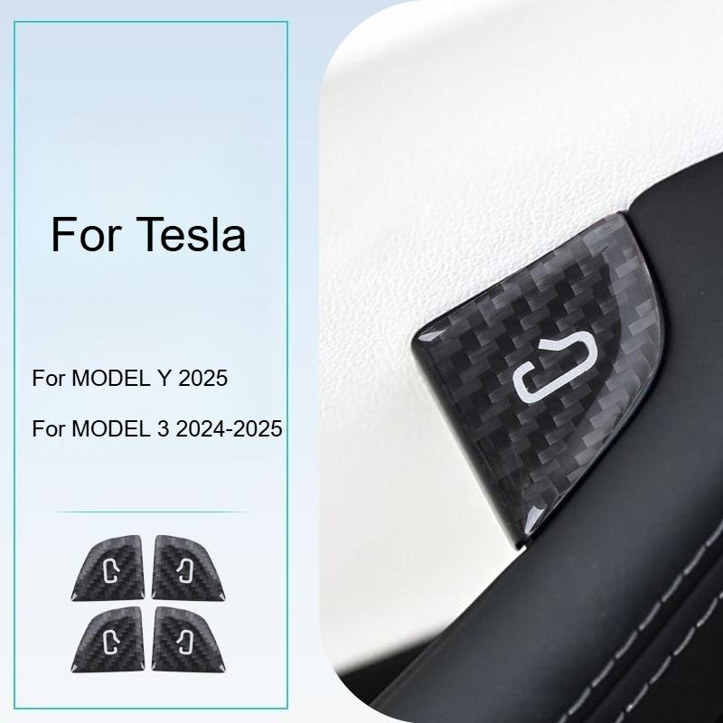 4PCS Real Carbon Fiber Car Door Switch Panel Cover Sticker For Tesla Model 3 Y 2018-2025 Car Interior Decoration Accessories