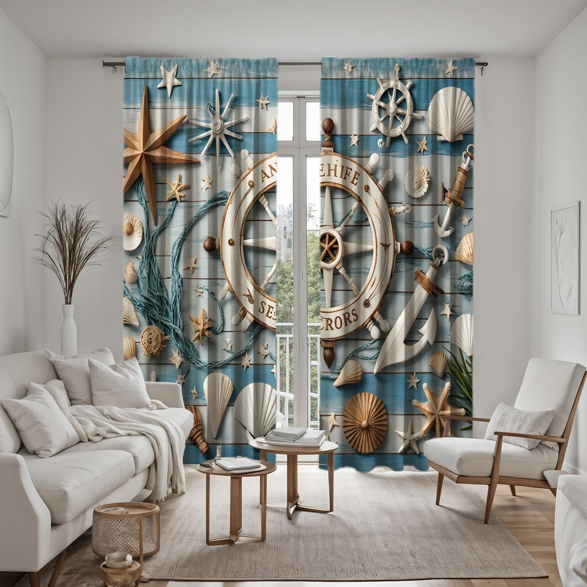 2 шт. HD Море встречается с небом Ракушка декоративная занавеска Синяя галстук цифровая — фото 6