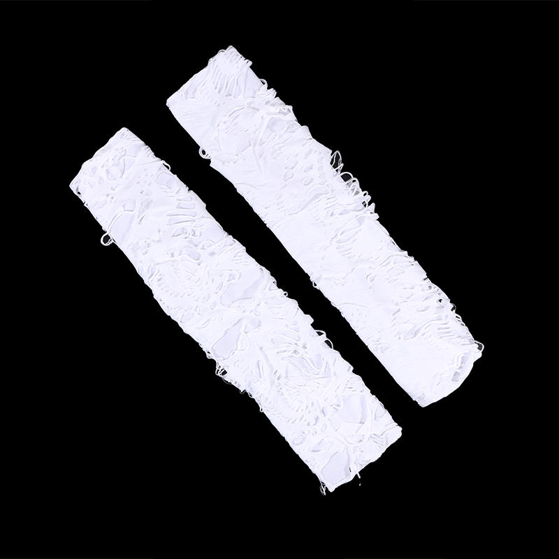 Women Punk Winter Ripped Arm Warmer Knitted Stretchy Soft Fingerless Gloves for Christmas Halloween Party Costume