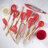 11-Piece Silicone Kitchen Utensil Set with Wooden Handles - Black & Khaki Storage Bucket Included