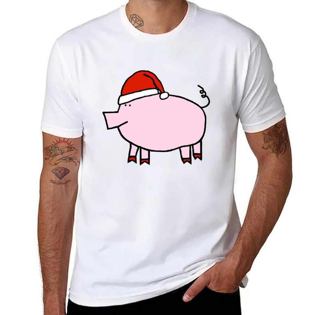 Cute Pig Wearing Christmas Santa Hat Tshirt Trend Art Print Tshirt