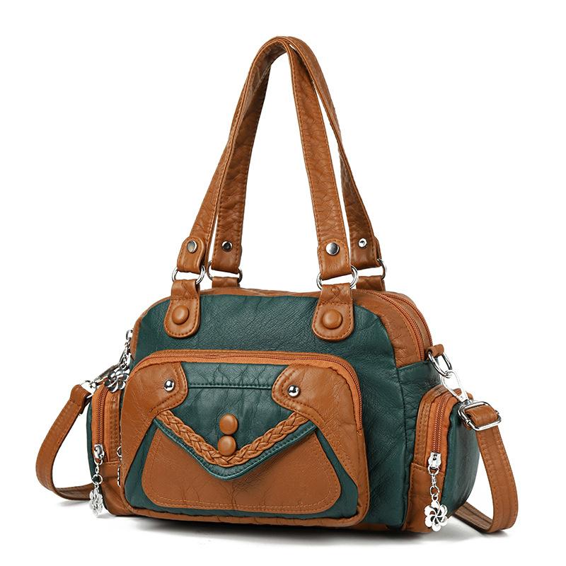 Bag women's new soft leather shoulder bag versatile texture women's messenger bag large capacity contrasting color light mother women's bag