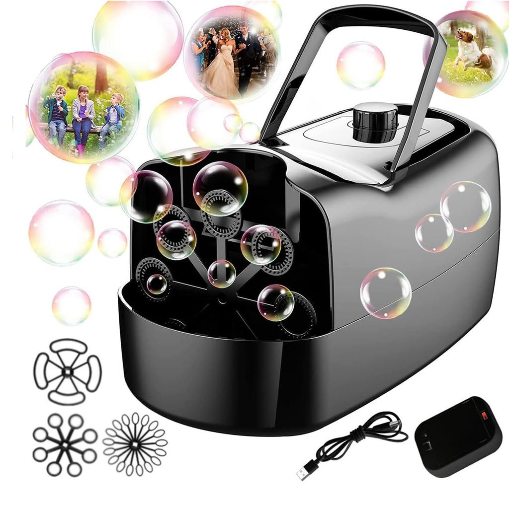 Electric Bubble Machine, Automatic Bubble Maker, USB or External Power Supply, Suitable for Outdoors, Picnics, Parties, Weddings, etc. (Black)