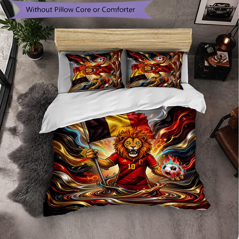 Belgium Football Pattern 3 Pieces Bedding Set Soft Microfiber Duvet Cover with Pillow Cases for Bedroom