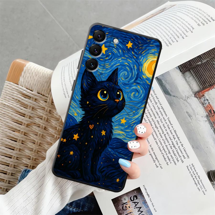 Rotating Starry Sky Cat Phone Cover Case for Samsung Galaxy A55 A37 A73 A51 A52 A36 A05 A23 A53 A17 A57 A15 A06 A25 A16 A50 A12