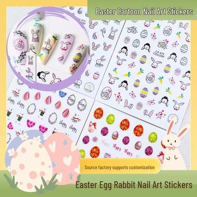 Easter Bunny & Colorful Egg Nail Stickers - Cute Cartoon Design