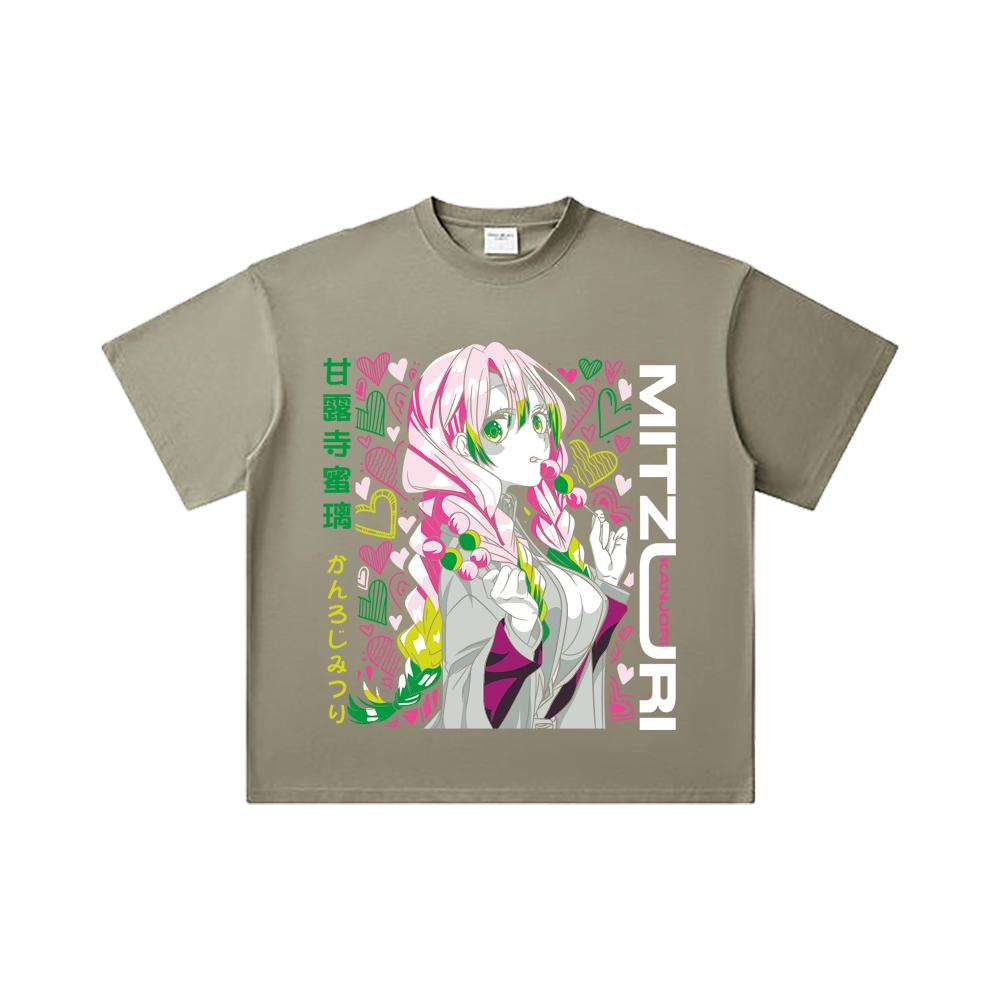 260 GSM Double Yarn 32 Count 100% Cotton Demon Slayer V102 Mitsuri Print Unisex Heavy Cotton T Shirt