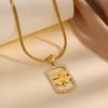 Titanium Steel Necklace Women's Square Hollow Four-leaf Flower Diamond Necklace Does Not Fade European and American Blade Sweater Chain Necklace