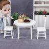 1:12 Wooden DOLLHOUSE Miniature Furniture Kitchen 3-piece Set White Mini Round Table and Chair Small Dining Chair