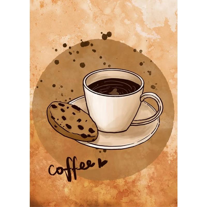 Vintage Coffee Time Coffee Bean with Biscuit Minimalist Art Poster Canvas Painting Wall Prints Picture for Bar Cafe Home Decor