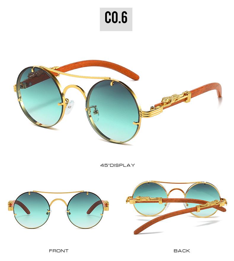 Cross-Border Retro Double-Bridge Leopard Head Men's Metal Round Sunglasses
