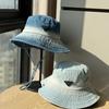 Simple Washed Denim Outdoor Hiking Hat Women's Camping Big Head Circumference Bucket Hat Western Denim Hat