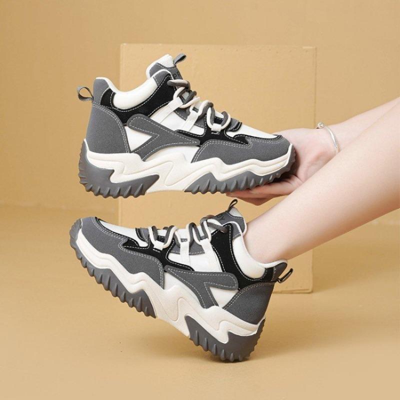 Tide muffin women's shoes spring and autumn new retro platform sneakers inner height increase breathable dad shoes