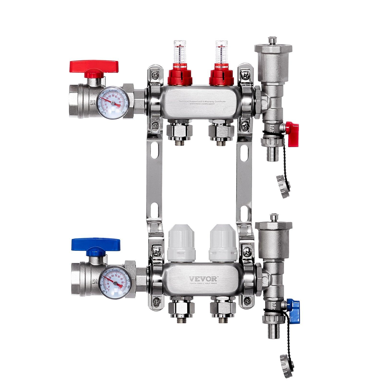 VEVOR 2-Branch Radiant Heat Manifold, 1/2