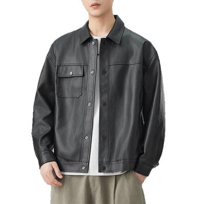 New Autumn Jacket Leather Jacket for Men's Street Handsome Versatile Lapel Jacket Motorcycle Suit