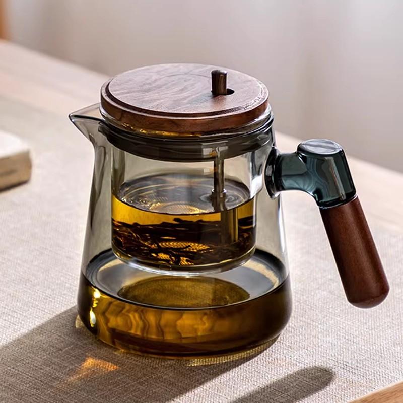 Glass Infuser Teapot With One-Press Filter Heat-Resistant Borosilicate Tea Maker Loose Leaf 600ml/900ml Minimalist Design