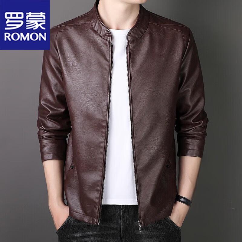

ROMON Men s Stand Collar Faux Leather Jacket XL