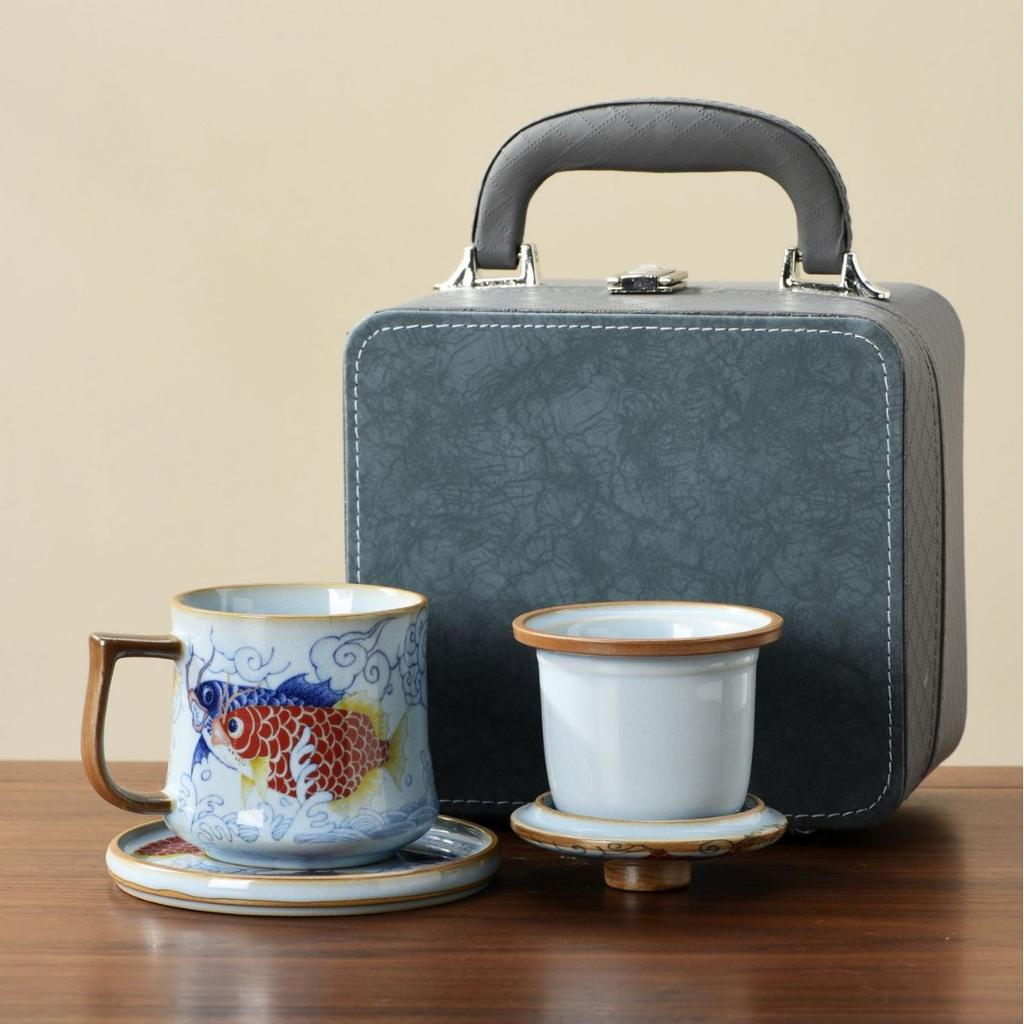 Ru kiln mug gift box with lid tea separation water cup ceramic tea brewing office cup business meeting souvenir