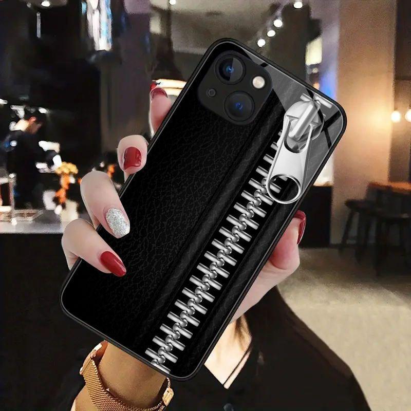 Cool Zipper Print Black Leather Texture Phone Case for iPhone 17 16 16ProMax 15 14 13 12ProMax 11 11Pro Anti-drop protection