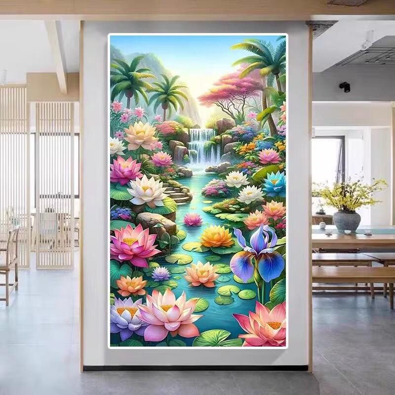 5D Diamantmalerei Voll von Diamanten Yao Pool Lotus Mosaikkunst Neu Wohnzimmer Schlafzimmer Ästhetisch Lotus Pavillons Voll von gestickter DIY Dekoration