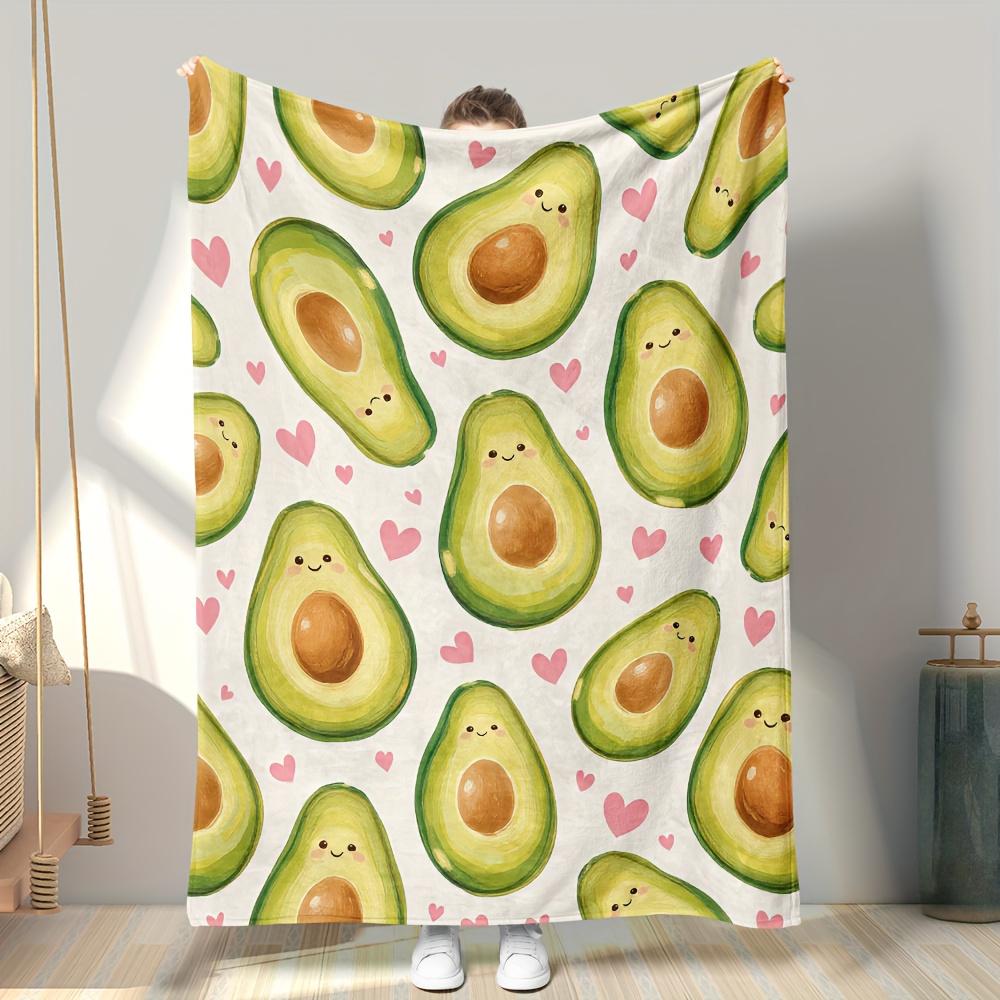 1pc a Soft Flannel Throw Blanket Adorned with an Adorable Avocado Heart Design, Perfect for Cozying Up in The Living Room, Using