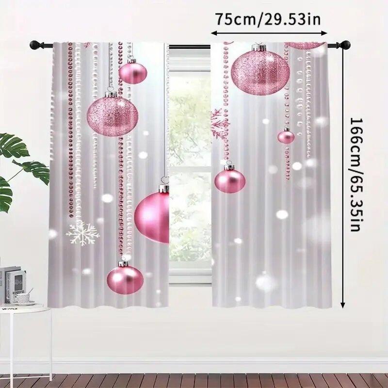 Christmas pink Christmas ball printed curtains   pole bag curtains   bedroom and living room   home decoration   room decoration